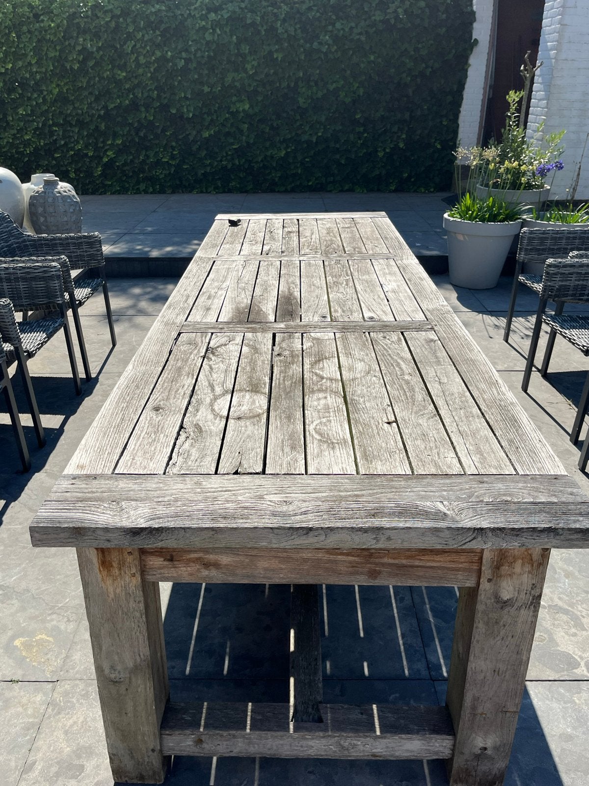 Grote houten tuintafel - Opknapper, Tuin en Terras, Tuintafels, Ophalen, Gebruikt, Rechthoekig, Hout