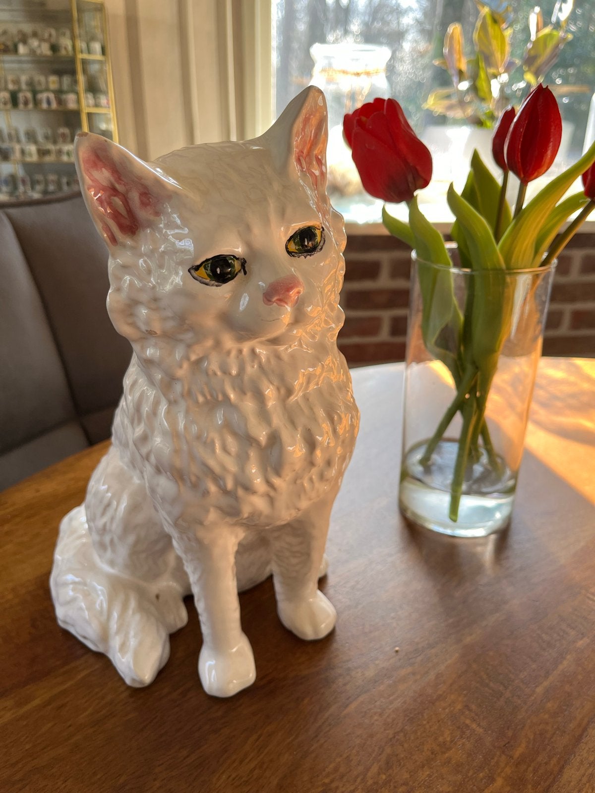 Vintage Porseleinen Kat Beeldje - Witte Kat Decoratie, Antiek en Kunst, Ophalen of Verzenden