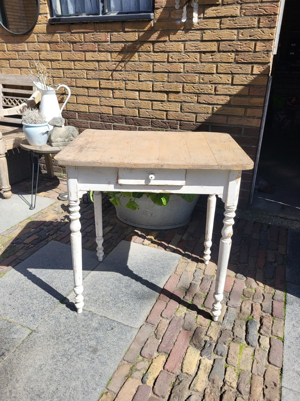 Antieke houten tafel met lade - Brocante stijl, Antiek en Kunst, Ophalen