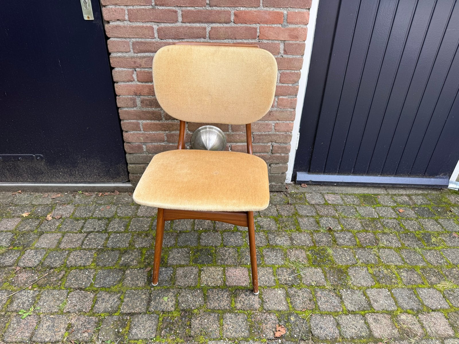 Vintage stoel met beige bekleding, Antiek en Kunst, Ophalen of Verzenden