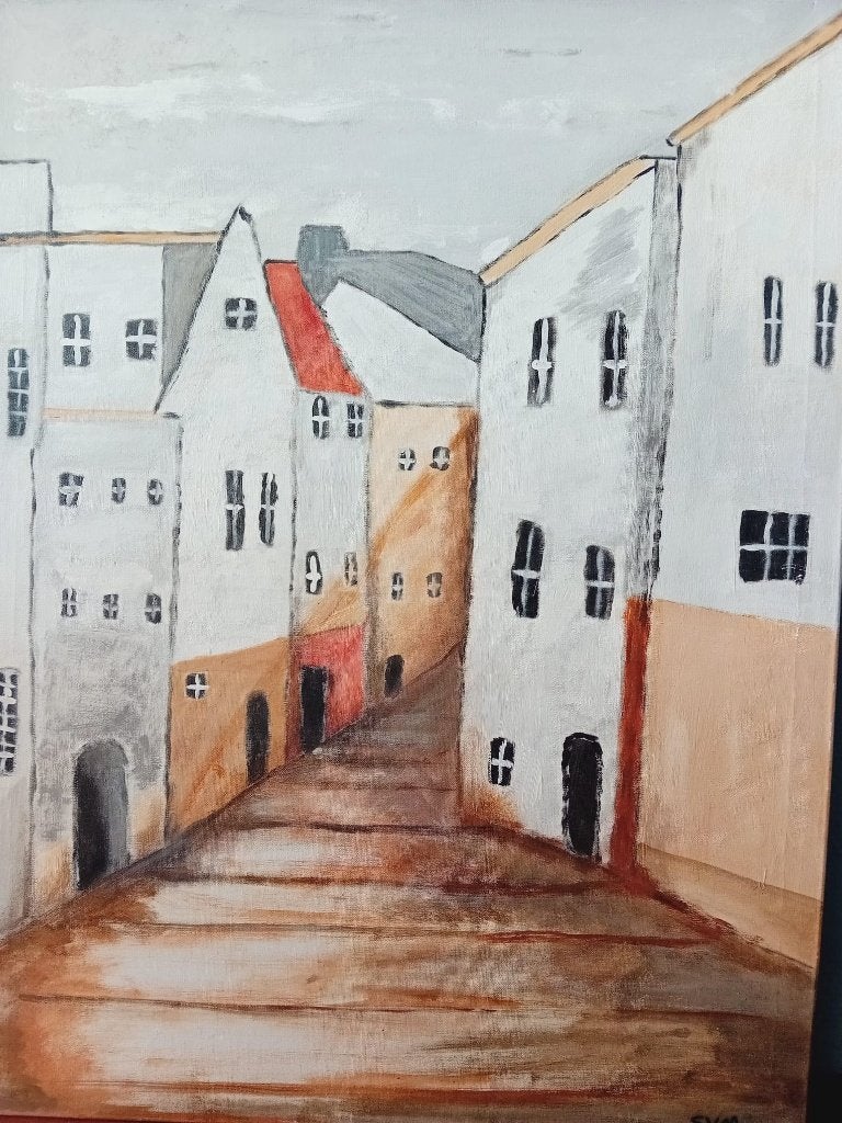 Italiaaans Straatje, Ophalen, Acrylverf, Realistisch, Gesigneerd