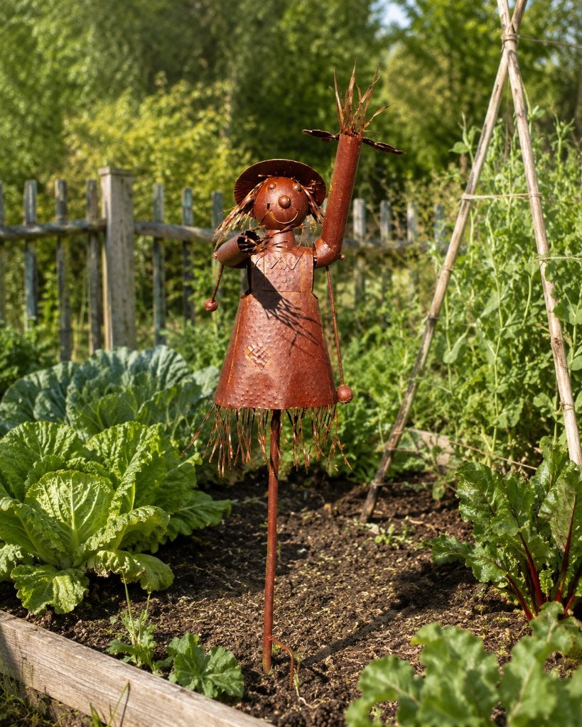 VOGELVERSCHRIKKER / metaal / meisje met bloem