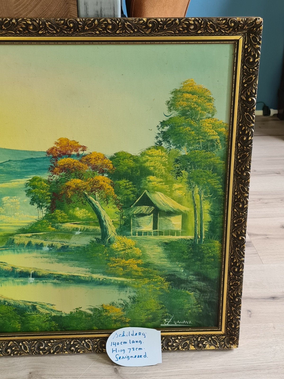 vanaf €125.Java Schilderij Tropisch Java met Rijstveld, Antiek en Kunst, Ophalen