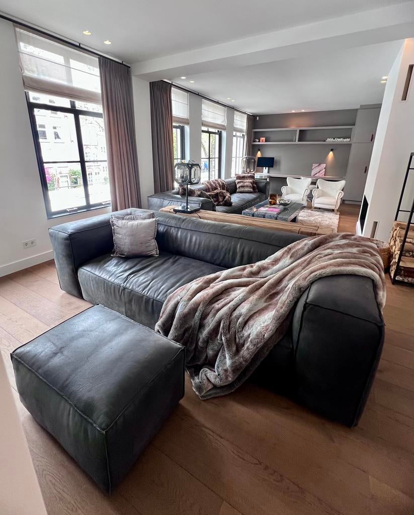 Timothy Oulton Designer Sofa & Pouf 2m75cm, Ophalen, 125 cm of meer, Zo goed als nieuw, Dark Leather Luxury