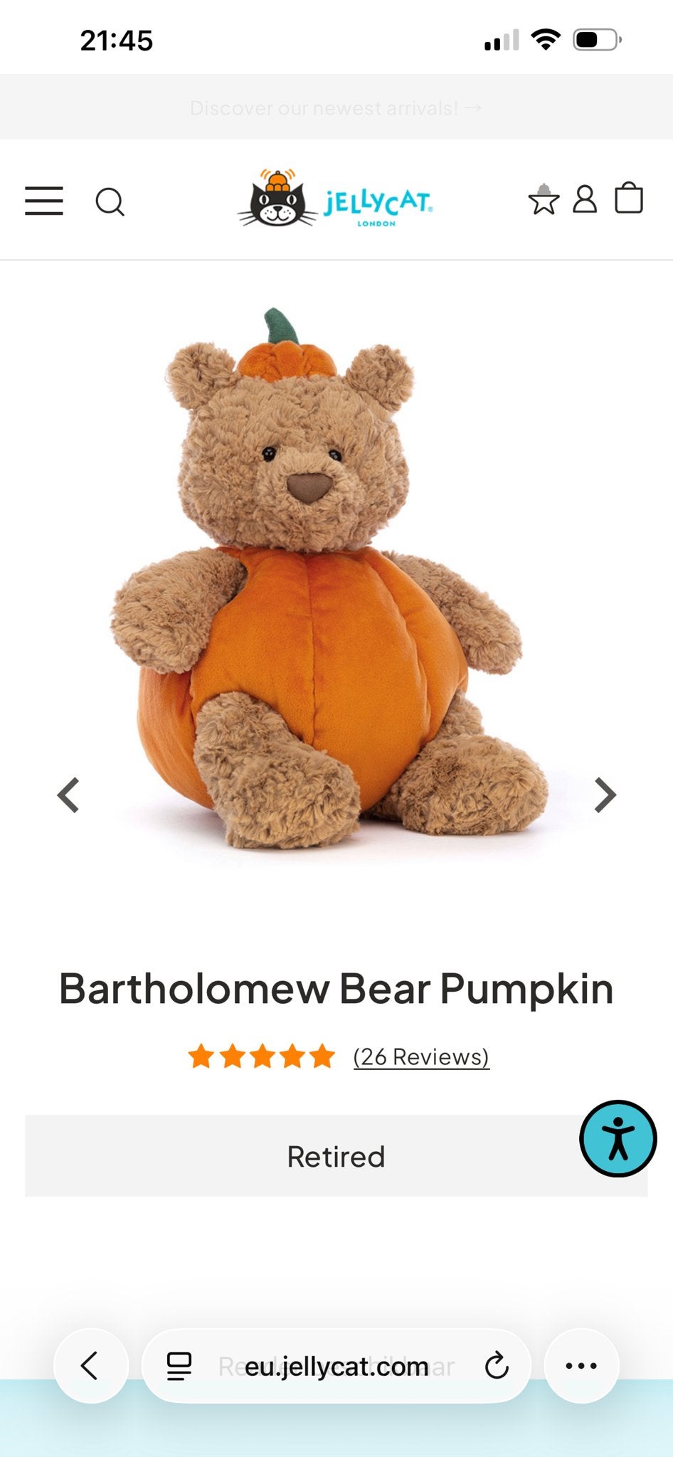 Gezocht: Jellycat Bartholomew Bear Pumpkin, Ophalen, Jellycat, Beer, Zo goed als nieuw