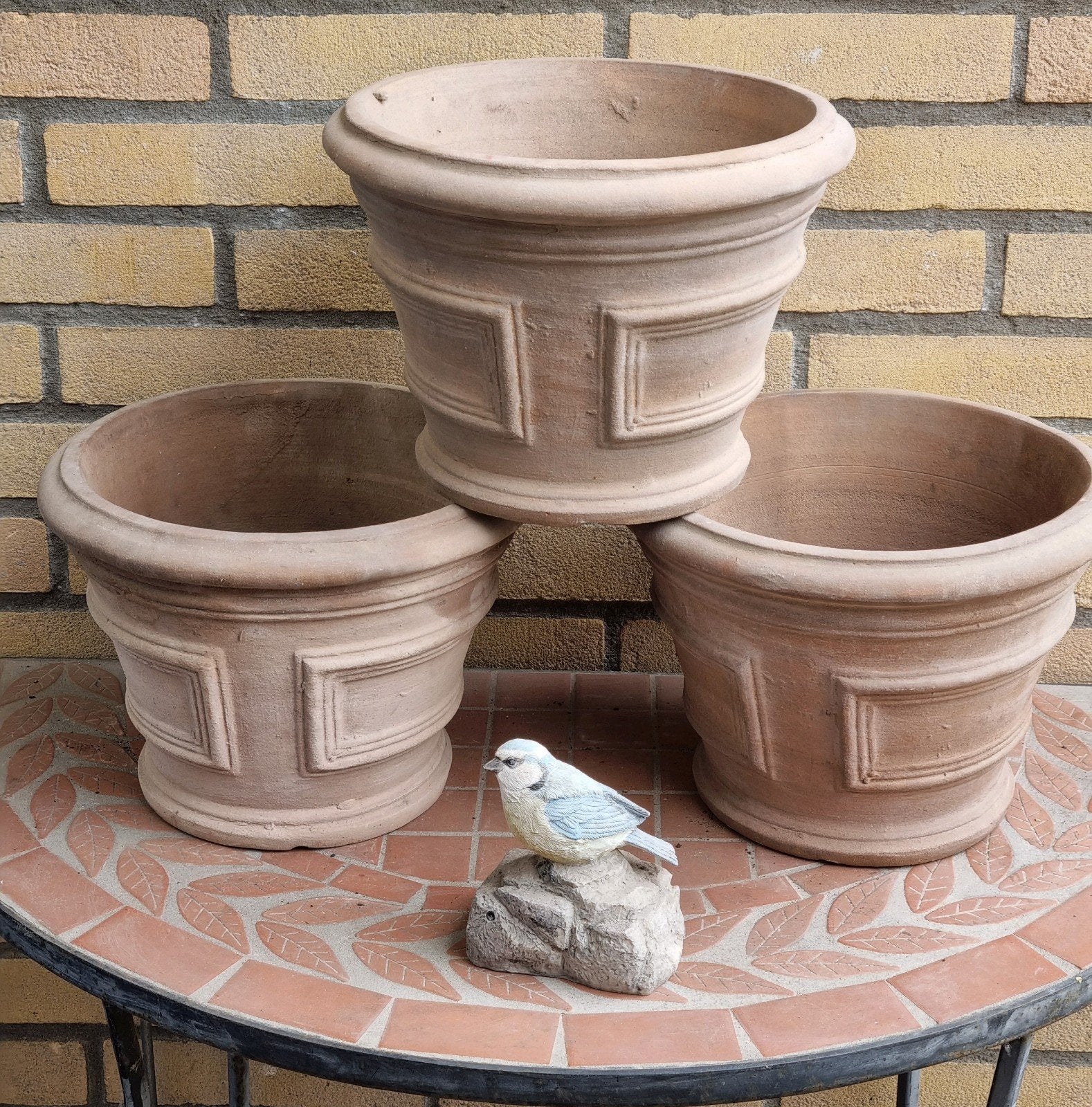 3 buiten  bloempotten                    terracotta samen, Rond, Zo goed als nieuw, Terracotta, Balkon