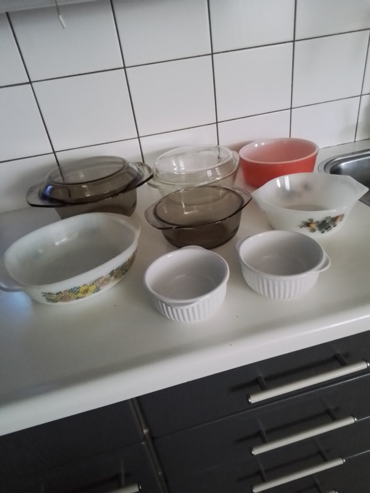 Set van 8 vuurvaste ovenschotels (6 groot, 2 klein) samen 10, Ophalen of Verzenden, Meerkleurig, Glas, Overige typen