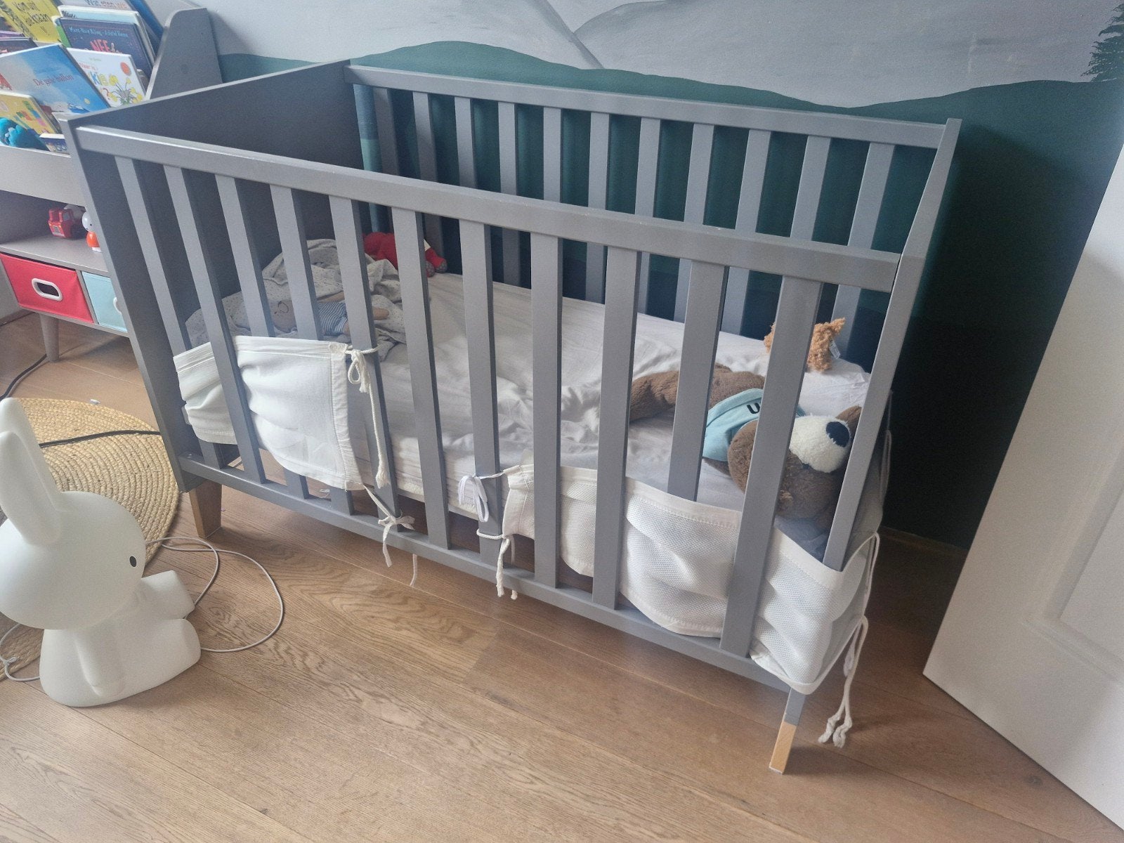 Prenatal Stanley ledikant bed grijs met matras, Kinderen en Baby's, Ophalen, Gebruikt, 70 tot 85 cm, 140 tot 160 cm