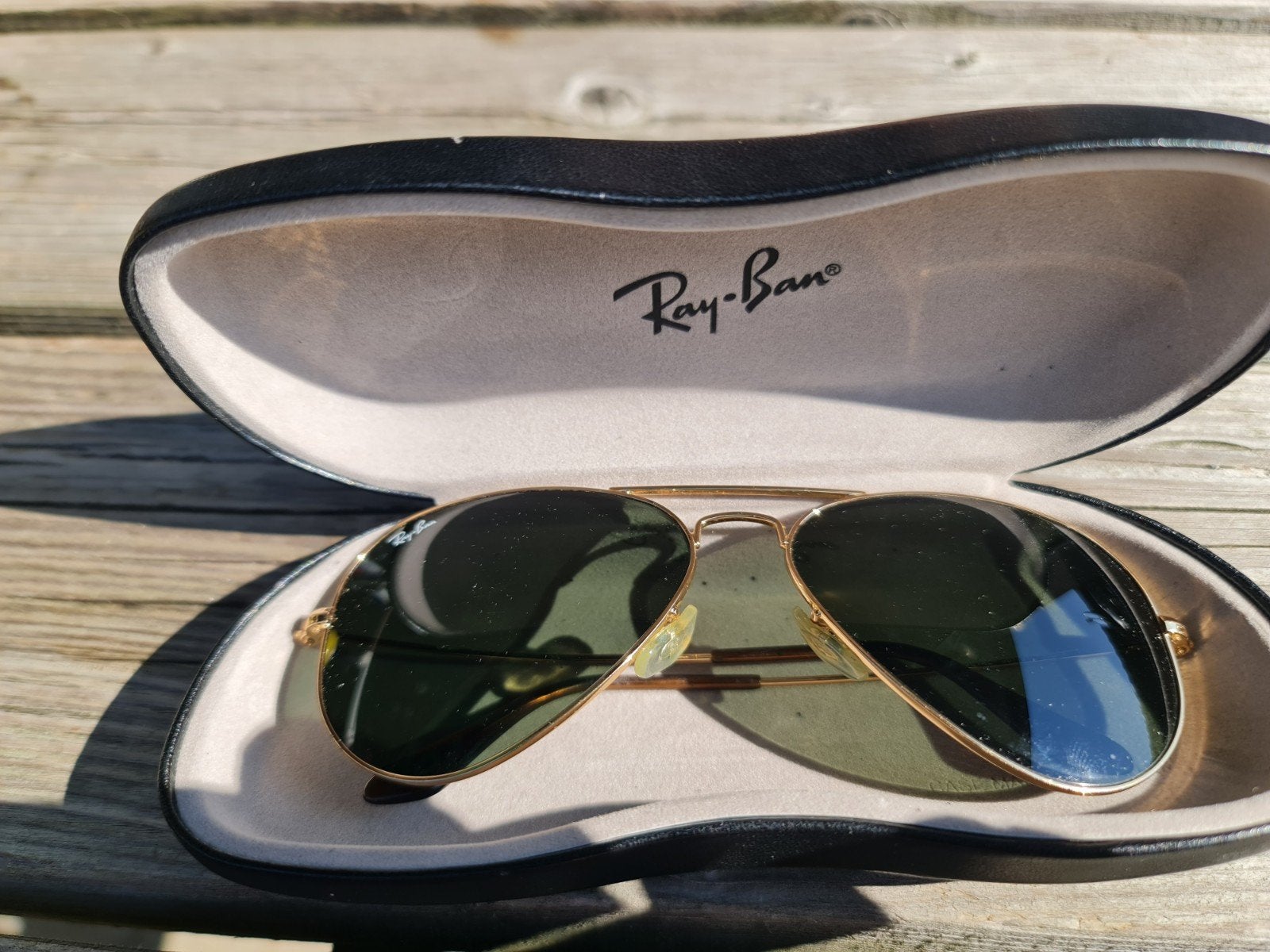 Ray-Ban Aviator Zonnebril - Klassiek Goud/Groen, Gebruikt, Zonnebril, Ophalen of Verzenden, Ray-Ban