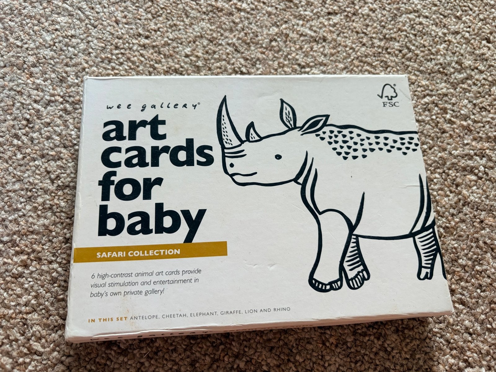 Wee Gallery Art Cards for Baby - Safari (neushoorn mist), Ophalen of Verzenden, Gebruikt, Overige typen