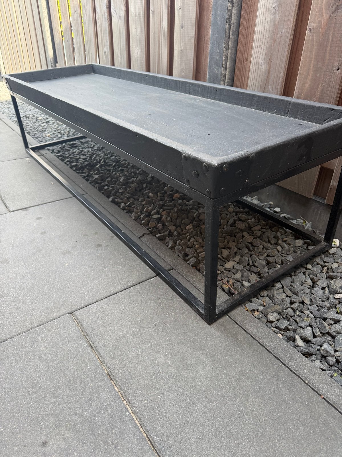 Sidetable met stalen onderstel - 150x50x40 cm, Huis en Inrichting, Tafels | Sidetables, Gebruikt, 100 tot 150 cm, Ophalen of Verzenden