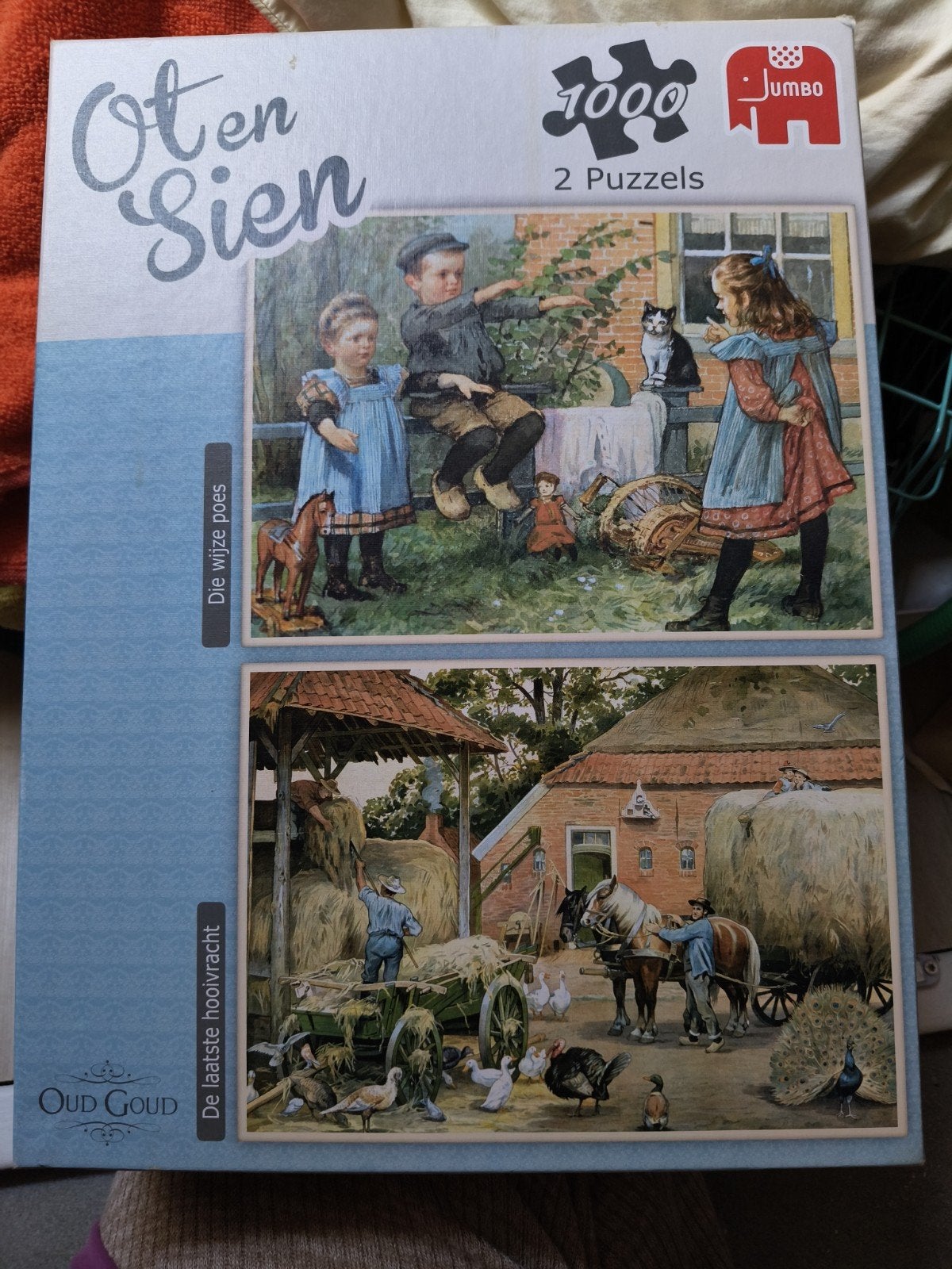 Jumbo Oud Goud Oten Sien 1000 stukjes 2 puzzels, Ophalen of Verzenden, 500 t/m 1500 stukjes, Gebruikt, Legpuzzel