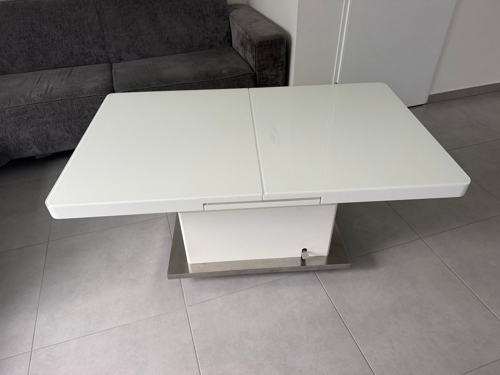 Uitschuifbare salontafel/eettafel - Wit hoogglans, Huis en Inrichting, Ophalen, 50 tot 100 cm, Rechthoekig, Glas