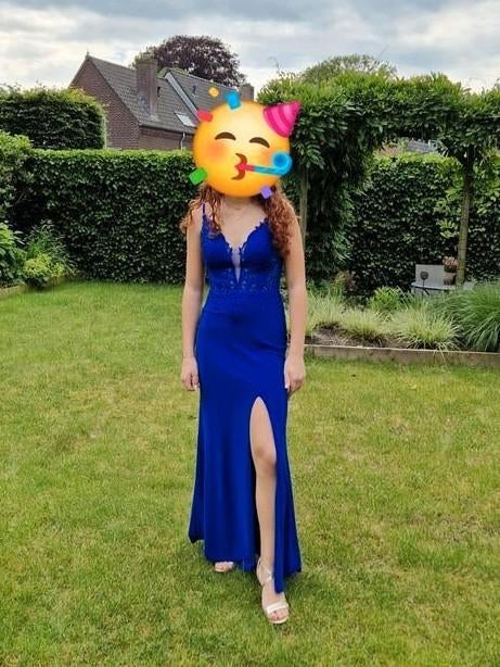 Mascara London Galajurk Koningsblauw met Sierkralen Maat S, Galajurk, Blauw, Ophalen of Verzenden, Zo goed als nieuw