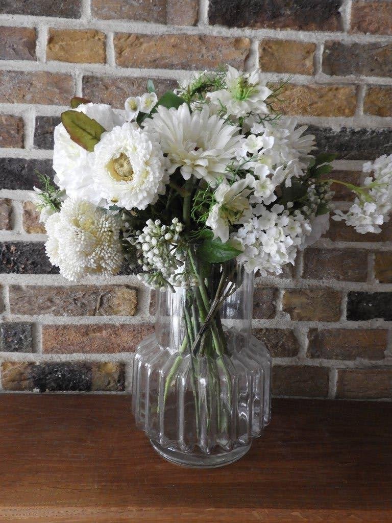 Compleet wit kunstboeket zijdebloemen -  met glazen vaas, Huis en Inrichting, Ophalen, Zijde, Boeket, Overige merken
