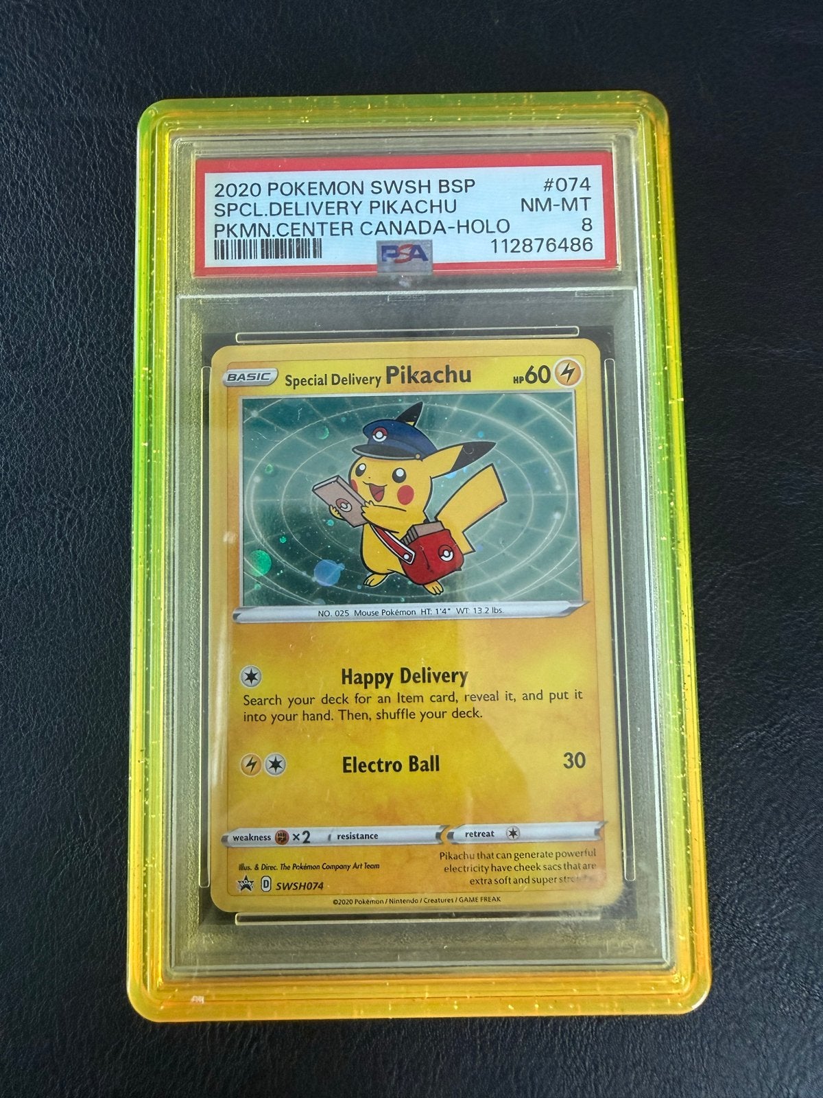 PSA Special Delivery Pikachu Pokémon Kaart SWSH074, Ophalen of Verzenden, Zo goed als nieuw, Losse kaart, Foil