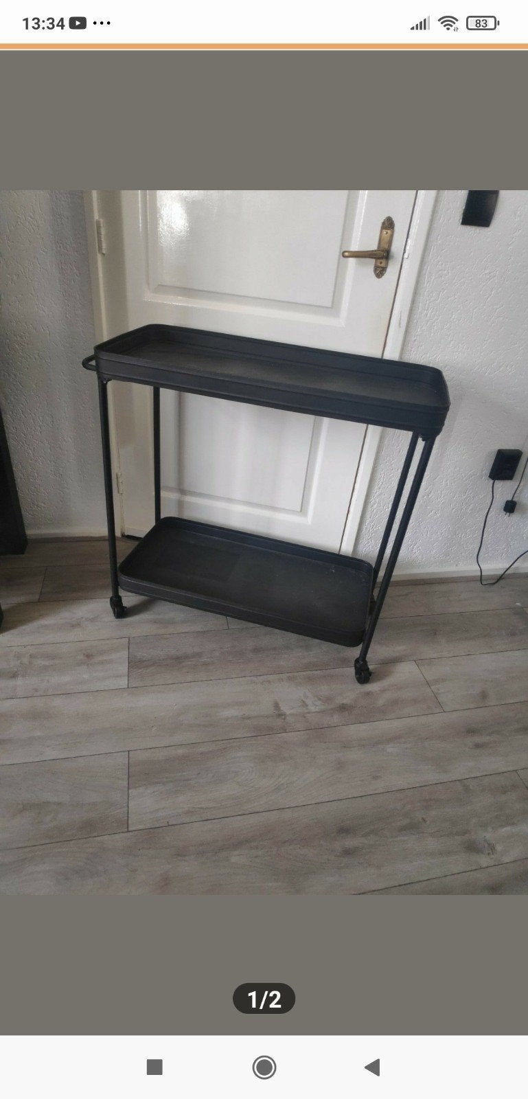 zwarte verrijdbare sidetable wood kwantum, Huis en Inrichting, Ophalen, 50 tot 100 cm, Zo goed als nieuw, Metaal