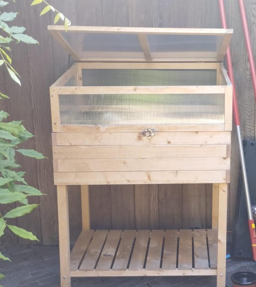 Houten kweektafel met kweekkas opzet, Tuin en Terras, Kassen, Ophalen of Verzenden, Overige materialen