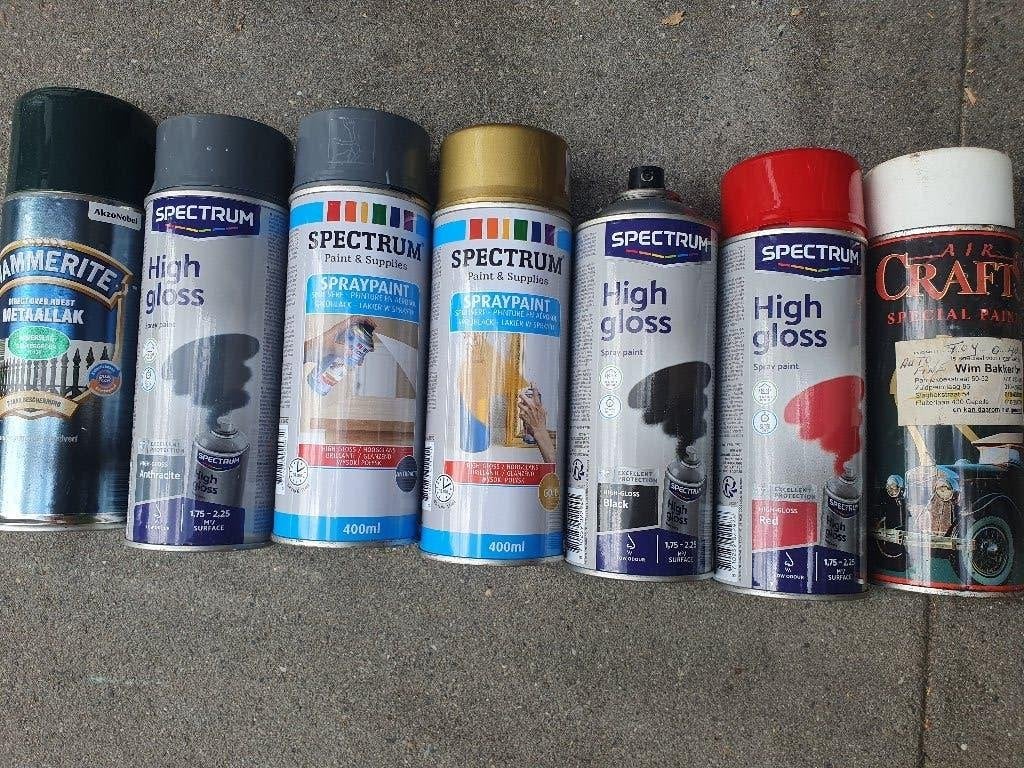 7 spuitbussen verf, Doe-het-zelf en Verbouw, Ophalen, Overige kleuren, Minder dan 5 liter, Verf