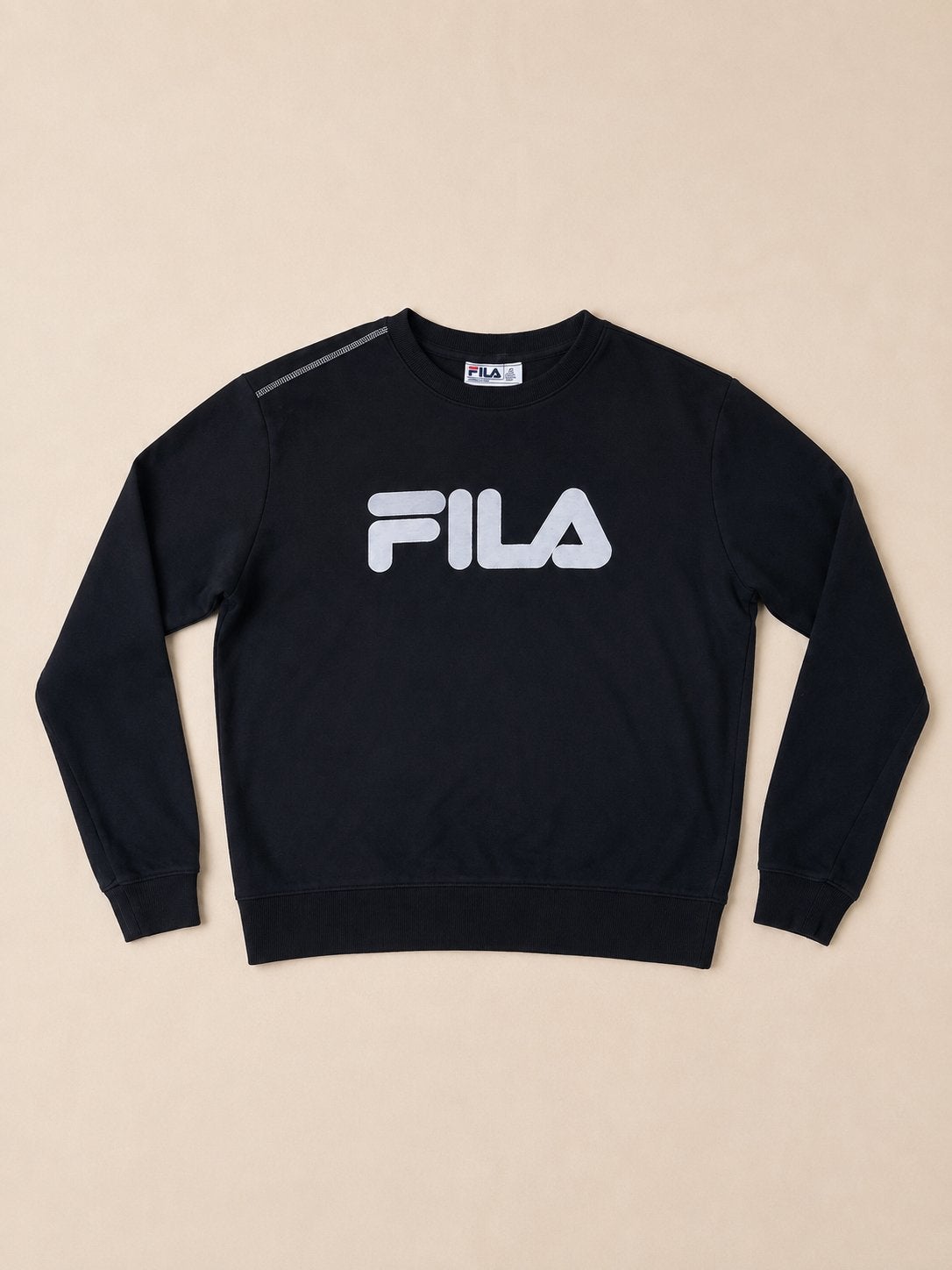 FILA Sweater – Zwart – Maat M – Groot Logo – Vintage, Verzenden, Gedragen, Maat 48/50 (M), Zwart