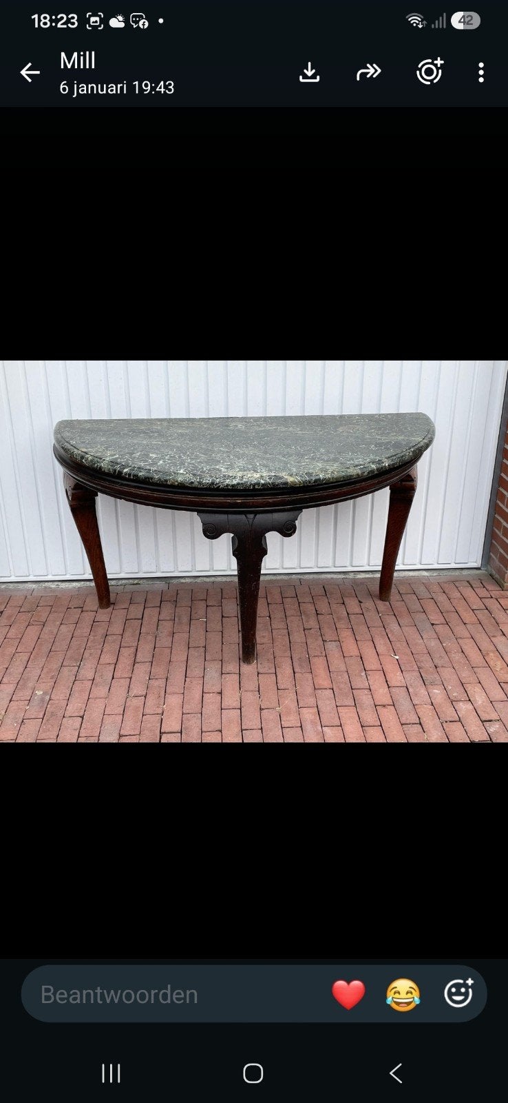 Antieke Sidetable met Marmeren Blad en Eiken Onderstel, Ophalen