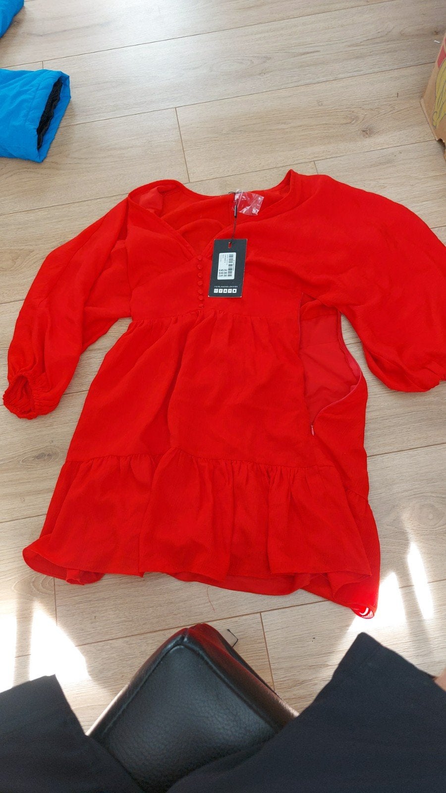 Nieuwe rode jurk met lange mouwen en ruches, Maat 38/40 (M), LOAVIES, Nieuw, Ophalen of Verzenden