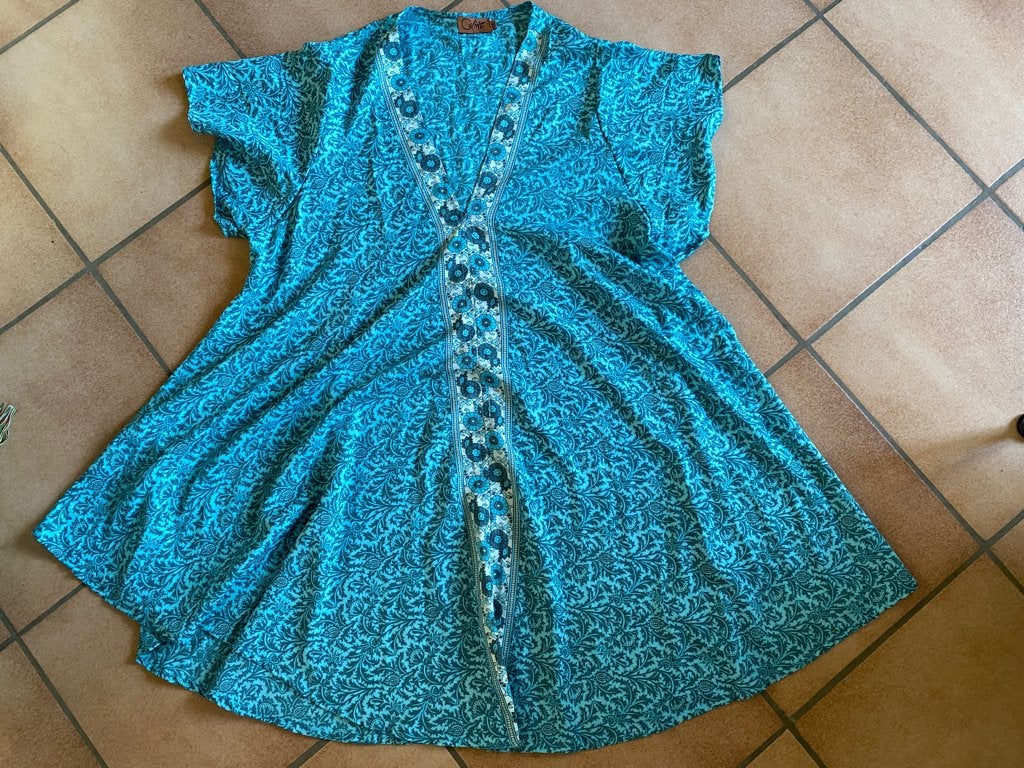 Coline tuniek XXL turkoois kasjmierpatroon, Coline, Maat 46/48 (XL) of groter, Gedragen, Verzenden