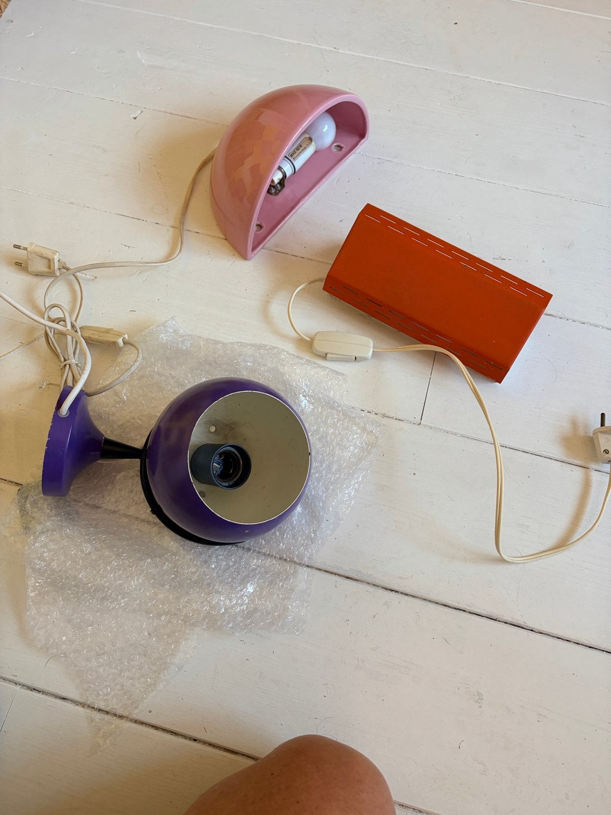 Vintage paarse eye-ball oranje bedlampje roze keramiek wand, Ophalen of Verzenden, Huis en Inrichting