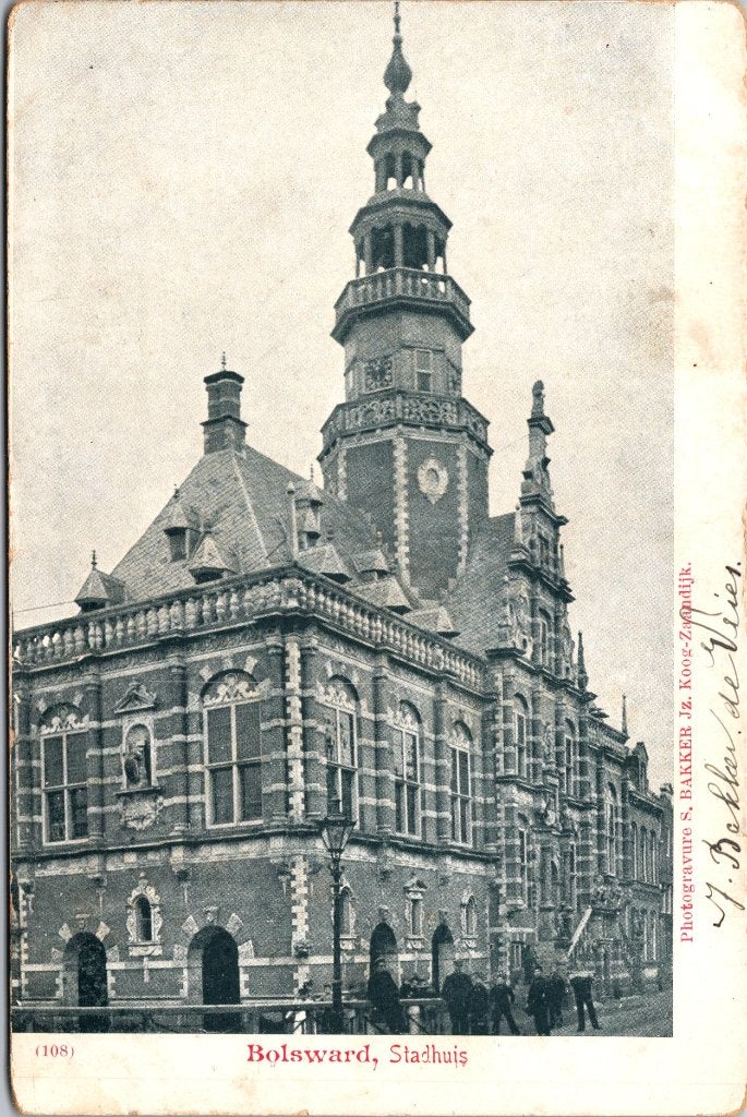 Bolsward 11 ansichtkaarten briefkaart stadhuis & jaren 50 60, Verzenden, 1940 tot 1960, Gelopen, Friesland