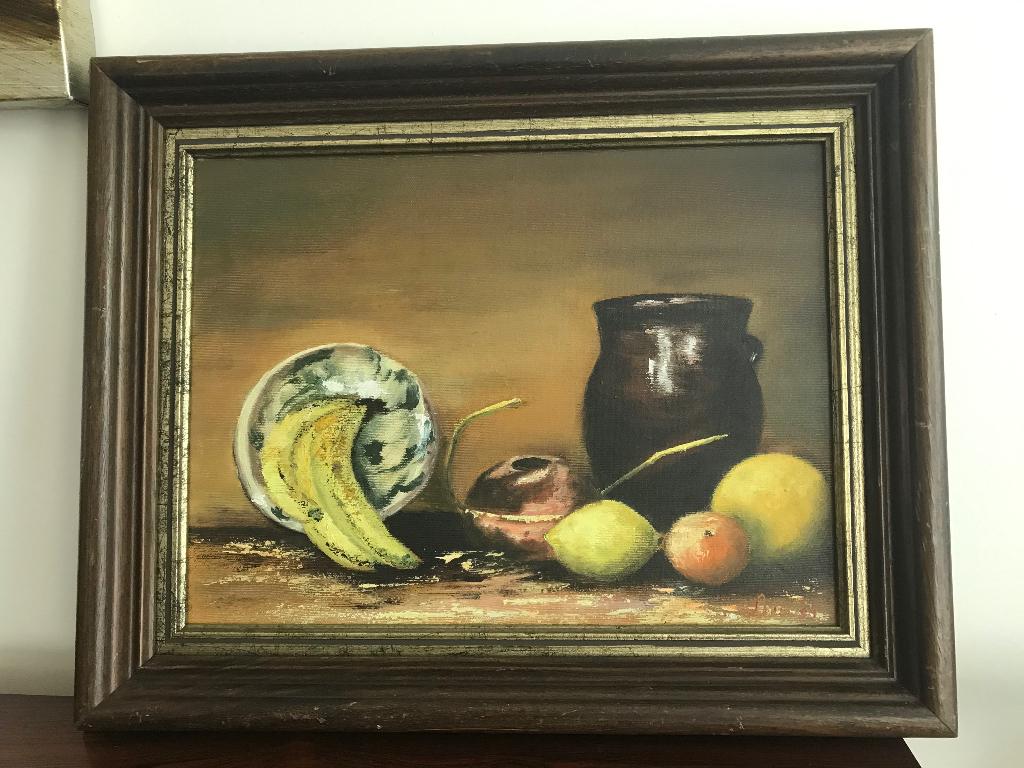 Schilderij olieverf stilleven in houten lijst Gesigneerd, Ophalen of Verzenden
