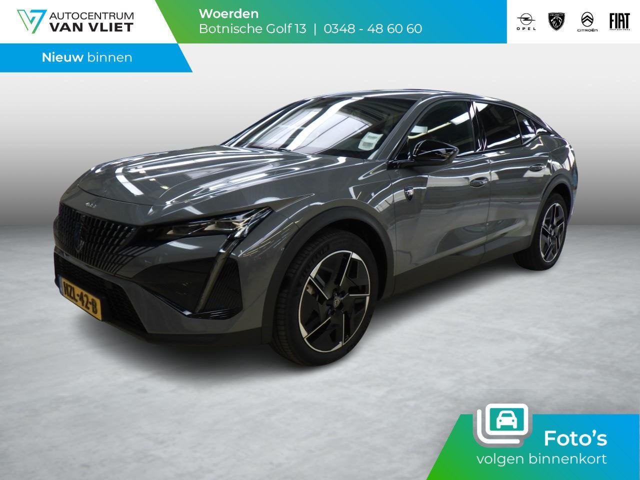 Peugeot e-408 GT Avantage 58 kWh 360 Camera, Auto's, 12 maanden, 213 pk, Origineel Nederlands, Zilver of Grijs