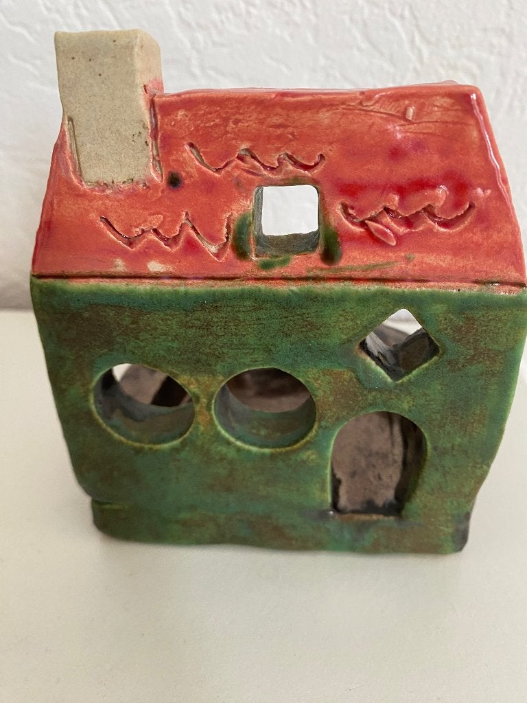 Handgemaakt pottenbakker huisje theelicht kandelaar zgan roo, Overige merken, Natuurlijk materiaal, Ophalen of Verzenden, Zo goed als nieuw