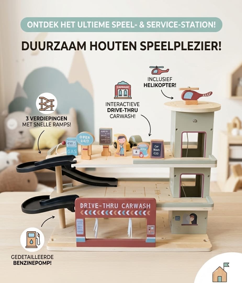 Houten Parkeergarage met Helikopterplatform en Accessoires, Ophalen, Zo goed als nieuw, Jongen of Meisje