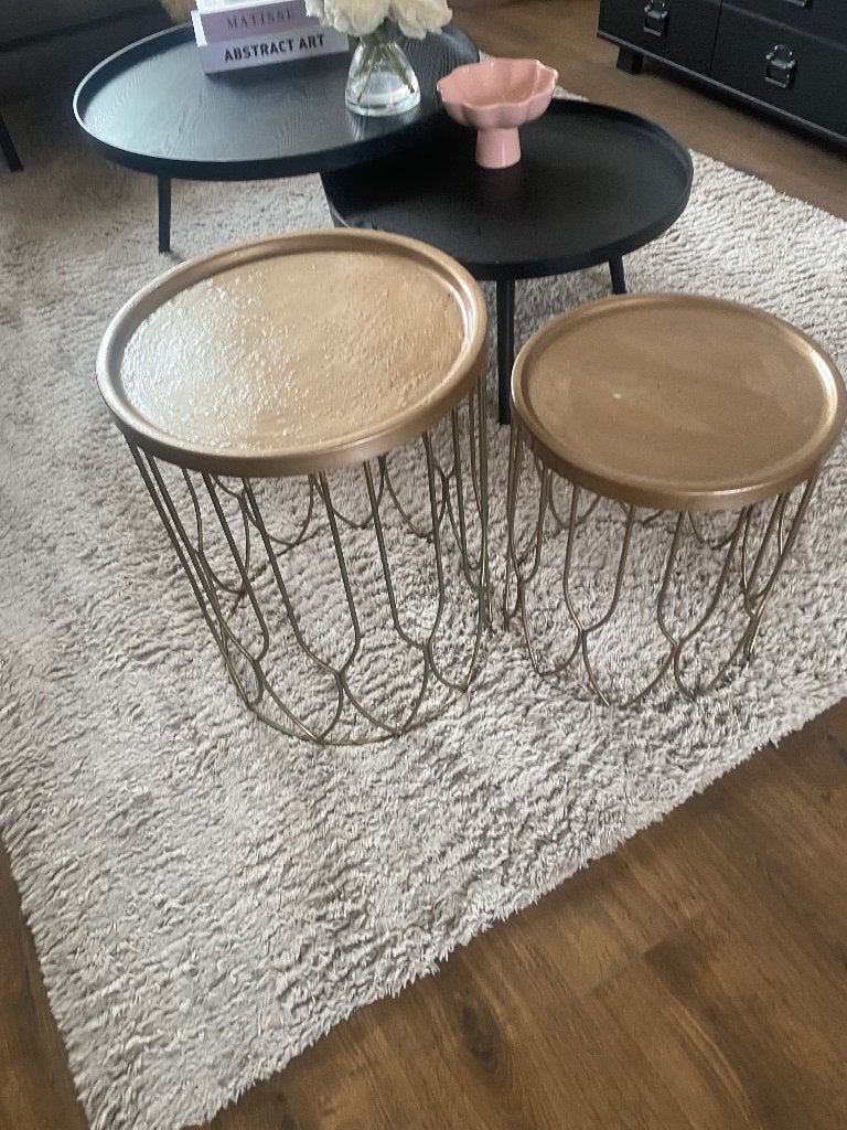 Bijzettafeltjes, Huis en Inrichting, Tafels | Bijzettafels, Minder dan 55 cm, Gebruikt, Metaal of Aluminium, Rond