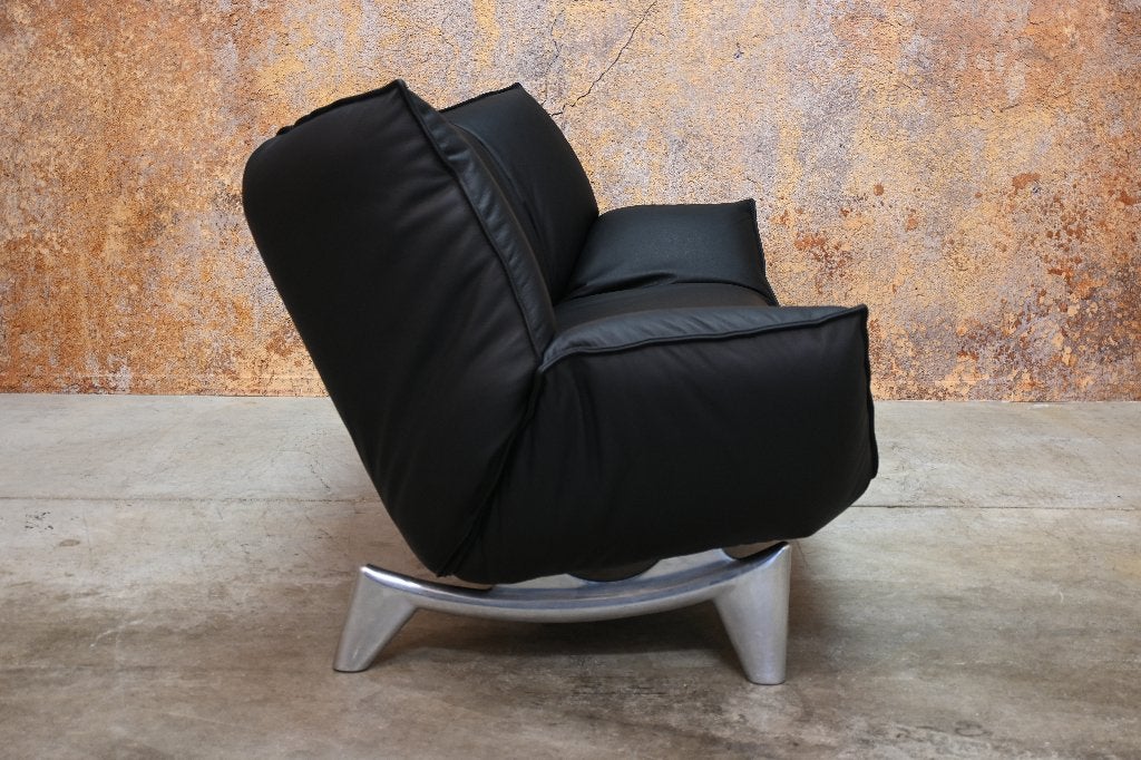OPNIEUW beklede zwarte leren Leolux Tango design bank, Leolux, Leolux, Driepersoons, 75 tot 100 cm