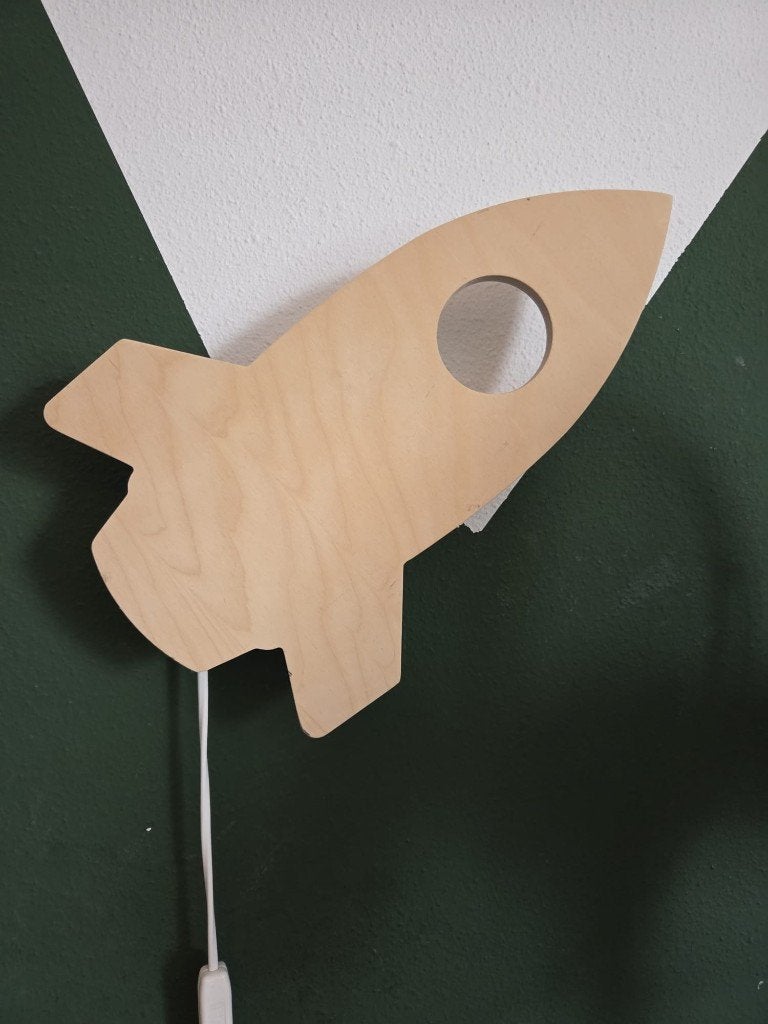 Houten Wandlamp Kinderkamer Raket Blank, Ophalen, Met schakelaar, E14 (klein), Zo goed als nieuw