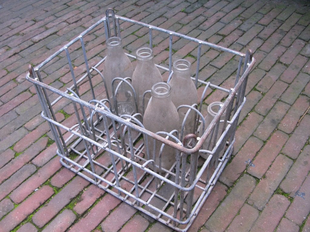 vintage melkflessenrek / melkflessen krat, Ophalen of Verzenden