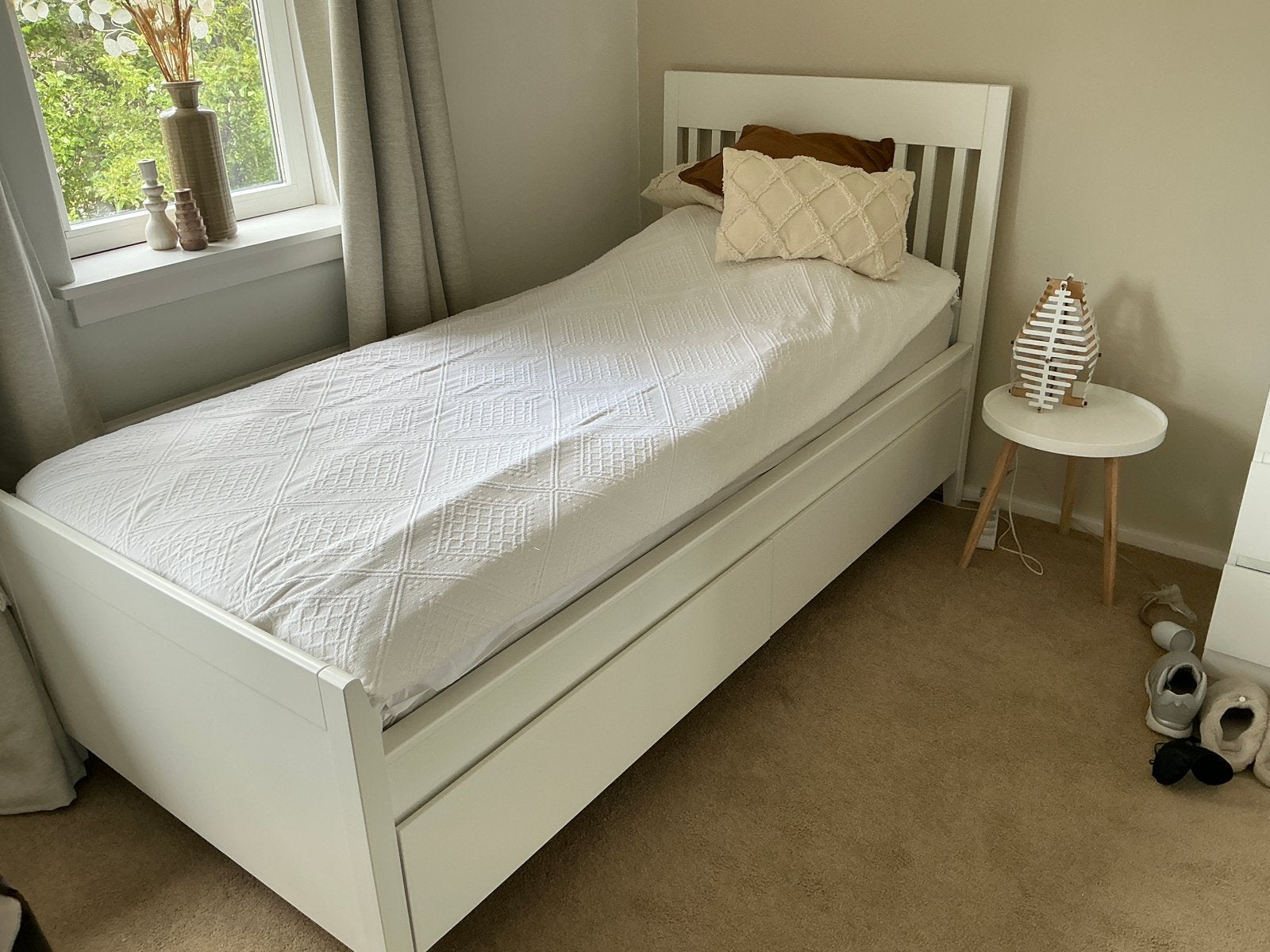 Ikea bed idanäs 1 persoons 90 x 200 met bodem en matras, Ophalen, 90 cm, Eenpersoons, Wit