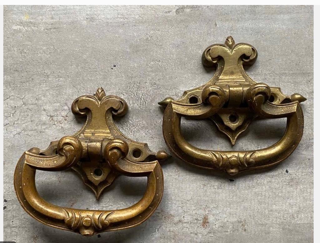 2 x messing handgreep, Frans, 12 x 11.8 cm, Ophalen of Verzenden