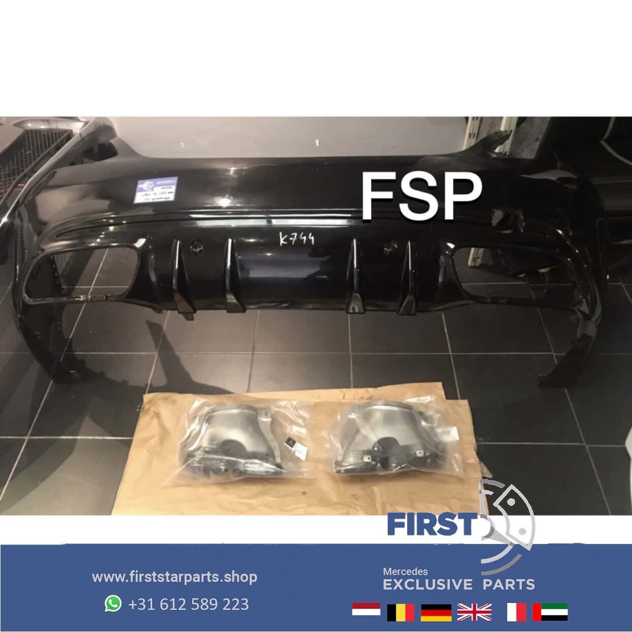 W205 C63 AMG ACHTERBUMPER + UITLAATSIERSTUKKEN SET Night Pak, Gebruikt, -, Ophalen of Verzenden, Achter
