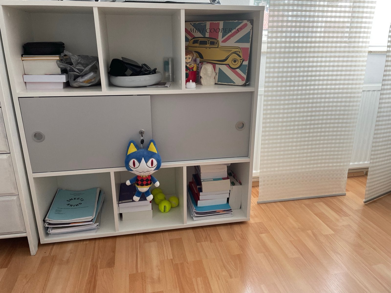 Witte kast met schuifdeuren en open vakken 116x110x36cm, Ophalen, Overige materialen, Gebruikt, 100 tot 150 cm