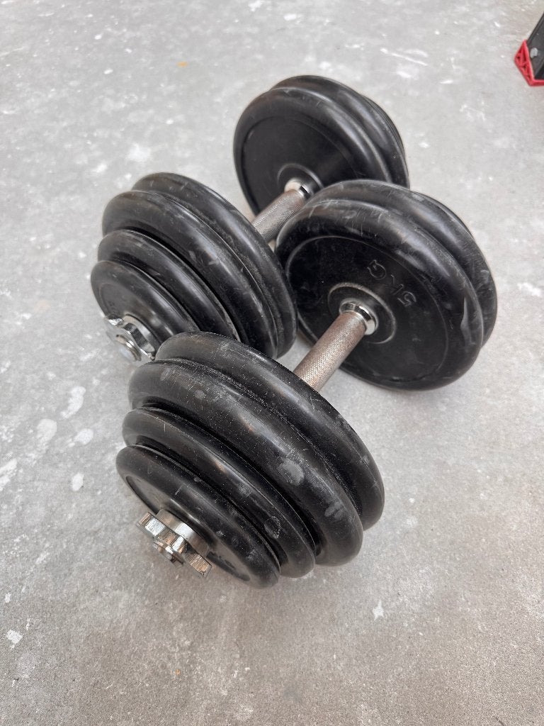 Rubberen Dumbell set 2 x 30 kg, Ophalen, Zo goed als nieuw, Rug, Dumbbell