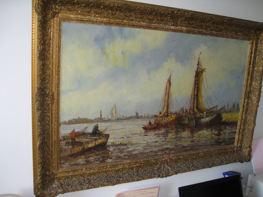 Havengezicht van Wim Bos ,gesigneerd, Antiek en Kunst, Ophalen of Verzenden