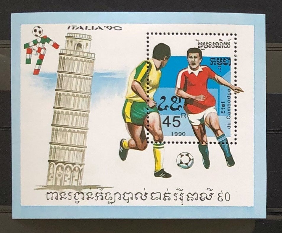 Cambodja Postfris 1990 WK Voetbal Italië 90 Blok 171, Ophalen of Verzenden, Postfris, Sport