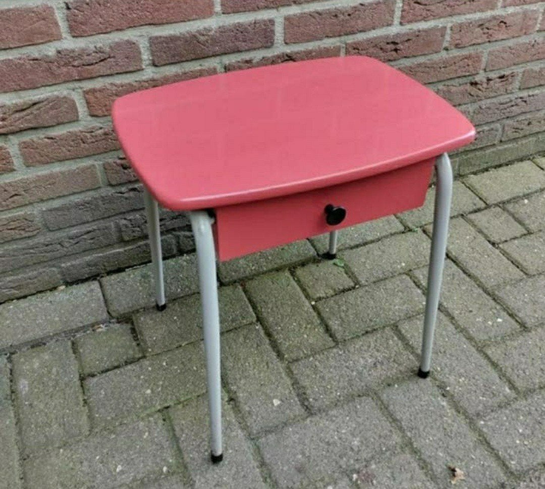 Nachtkastje,camping,1970,Roze,Lade,RETRO,Vintage,kastje,hout, Hout, Gebruikt, Roze, Ophalen of Verzenden
