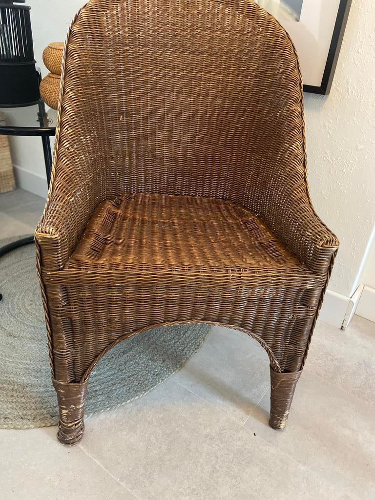 Vintage rotan kuipstoel, Ophalen, Gebruikt, Bruin, Riet of Rotan