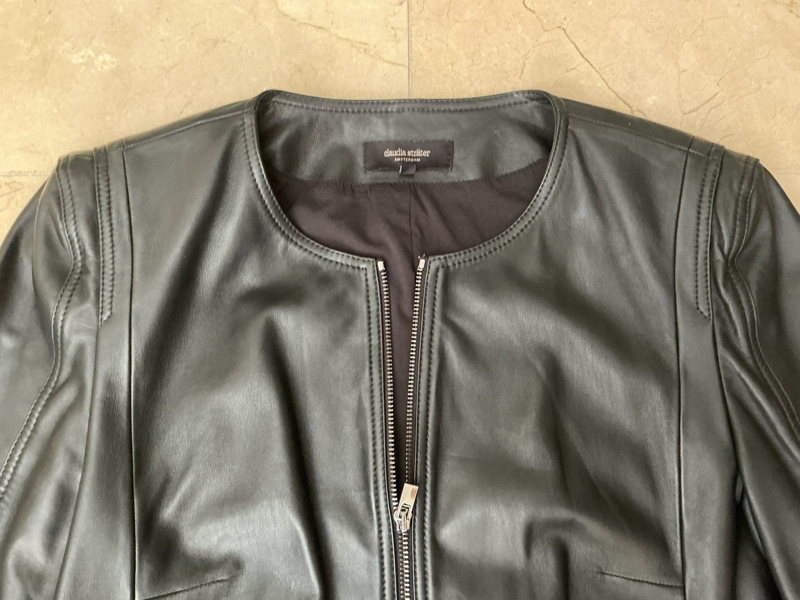 Zwart leren jasje mt 44 Claudia Stater, Kleding | Dames, Zwart, Maat 42/44 (L), Ophalen of Verzenden, Zo goed als nieuw