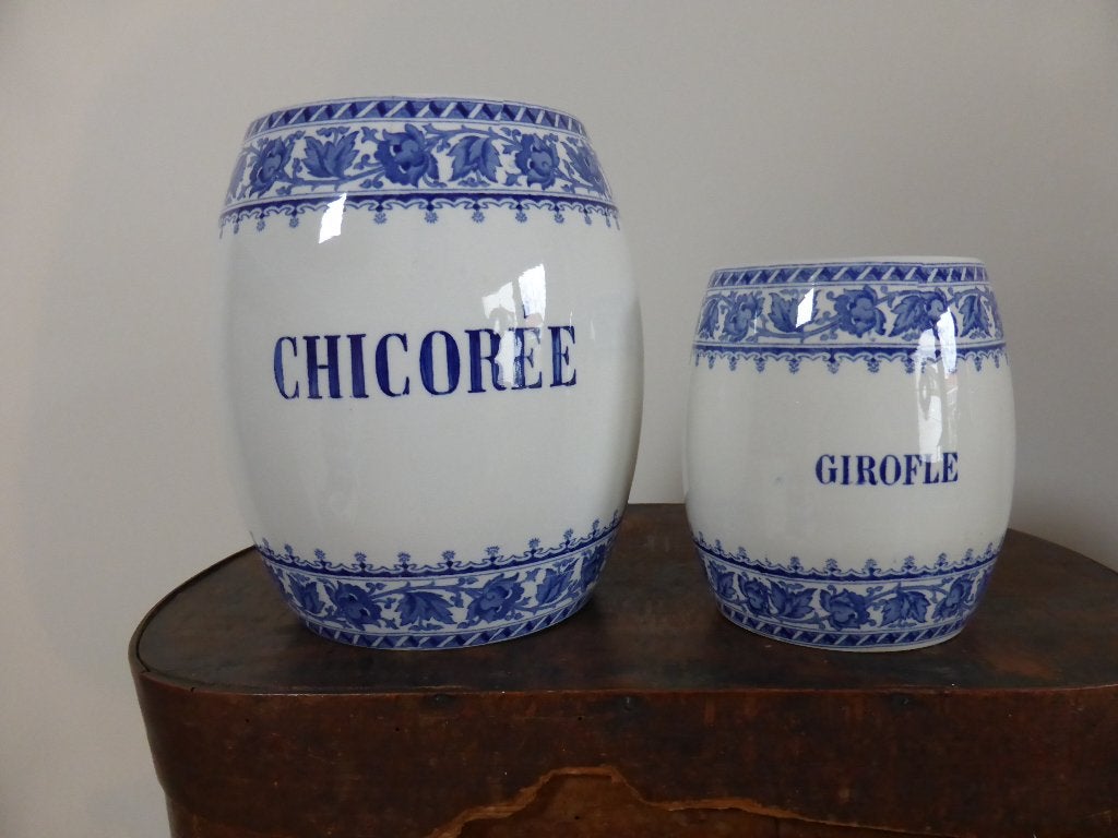 2 prachtige antieke Franse voorraad potten blauw decor, Antiek en Kunst, Ophalen of Verzenden