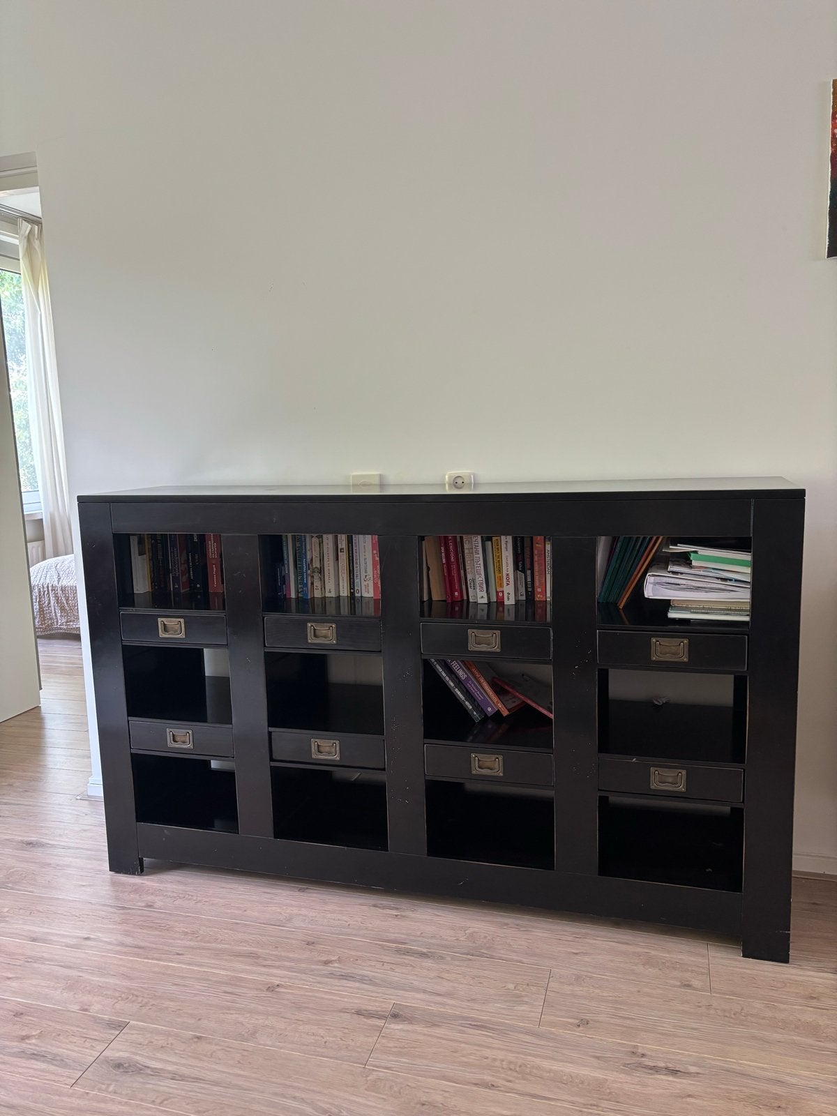 Houten donkerbruin bibliotheek, Ophalen, Gebruikt, 100 tot 150 cm, 150 tot 200 cm