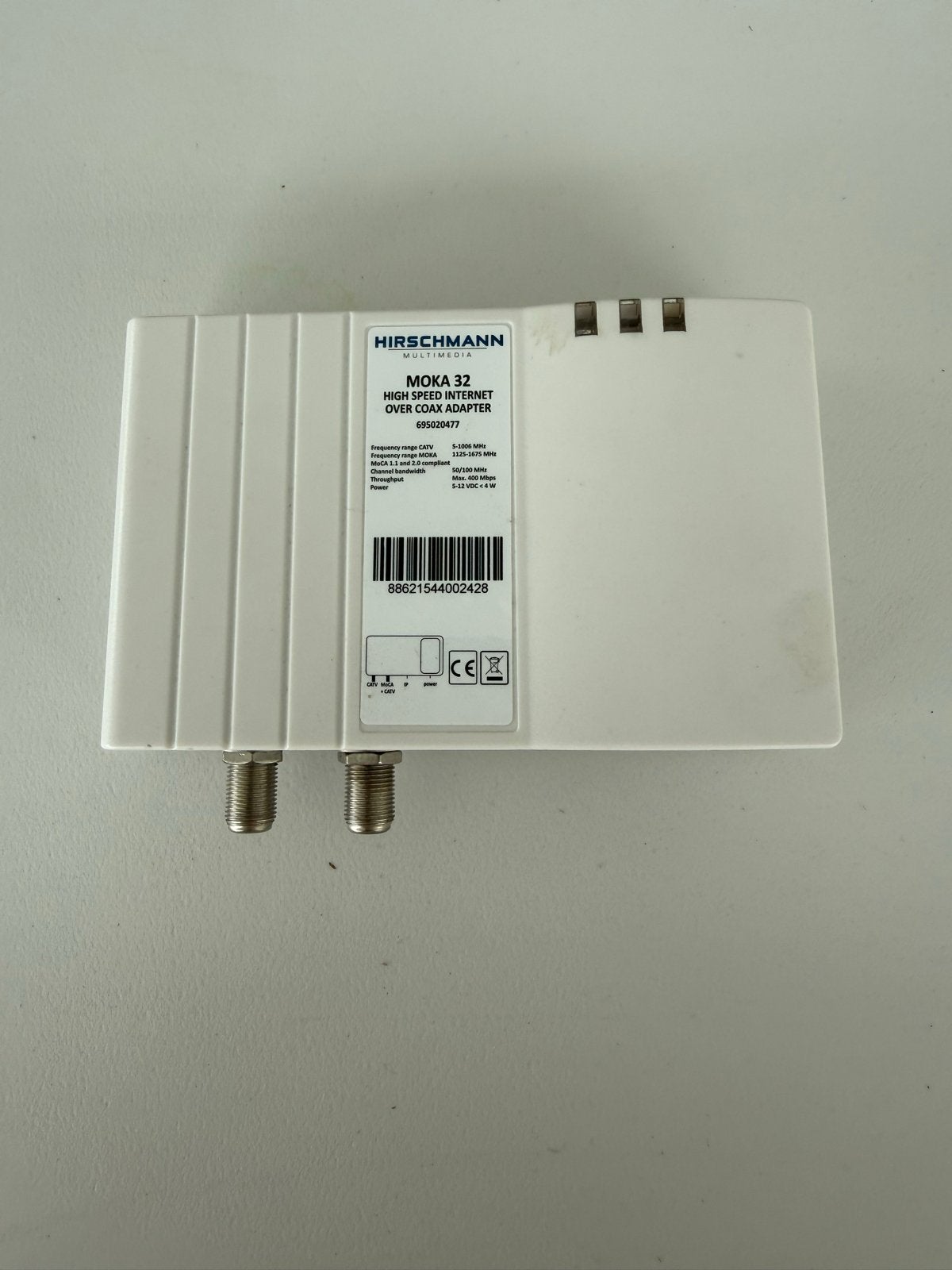 Hirschmann MOKA 32 MoCA Coax Adapter, Audio, Tv en Foto, Televisie-accessoires, Zo goed als nieuw, Ophalen of Verzenden